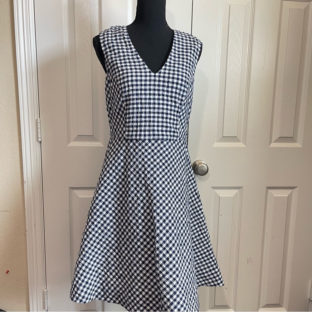 Draper James - Nassau Navy blue crinkle gingham A-line dress